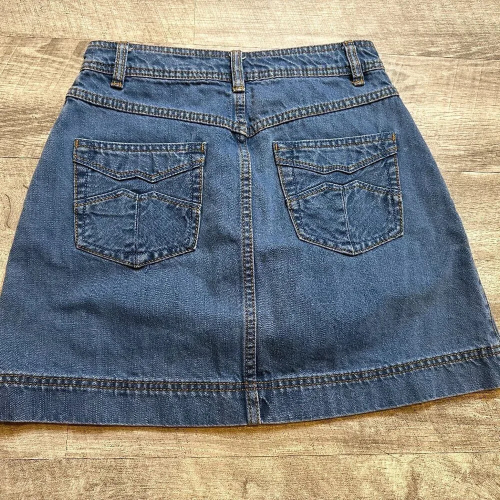 Free People Denim Jean Short Skirt Button Up Mini Pockets Blue Women's Size 25 - Picture 6 of 7